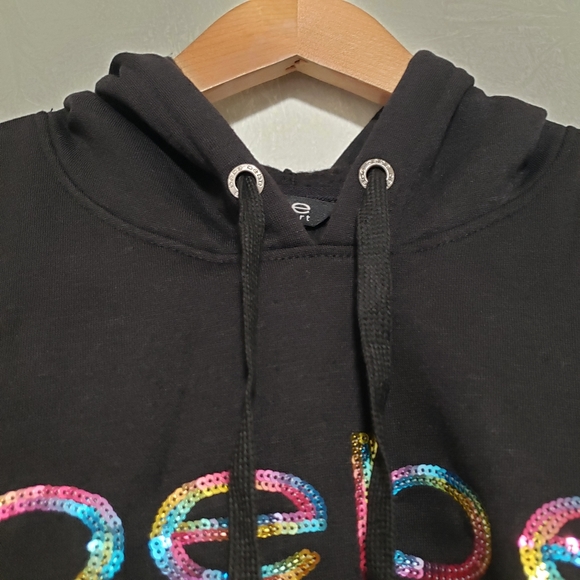 Bebe Sport Rainbow Iridescent Sequin Logo Black Hoodie - Picture 9 of 15